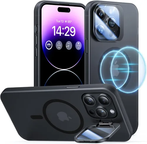 Miniatura 17 de Funda para iPhone 14 Pro, protección contra caídas de grado militar, compatible con MagSafe, soporte integrado y protector de lente de cámara, funda