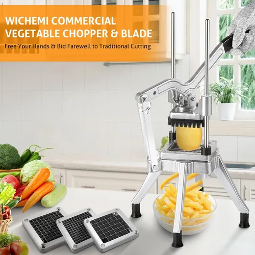 Miniatura 8 de WICHEMI Picador comercial de verduras con 3 cuchillas de repuesto, picador de alimentos resistente para papas, pimientos, champiñones