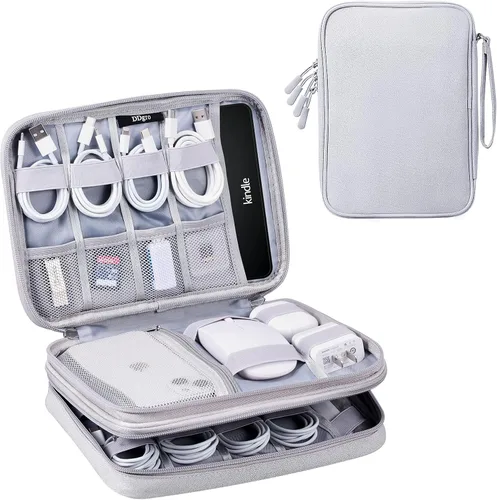 Miniatura 8 de Organizador de viaje electrónico para cables, cables, cargadores, Tech Essentials, doble capa (azul aguamarina, PU-L)
