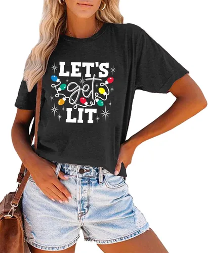 Miniatura 2 de Let's Get Lit - Camiseta de manga corta con luces de Navidad para mujer, con bonito gráfico