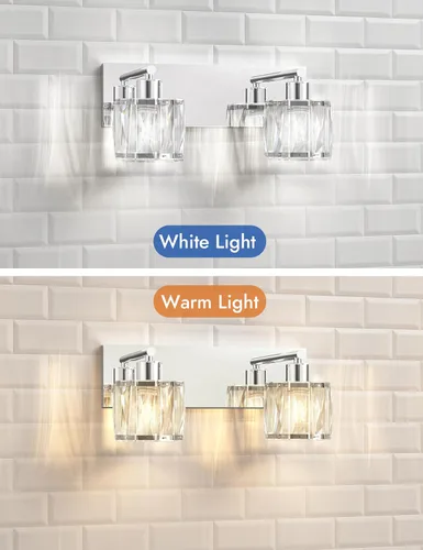 Miniatura 4 de VOLISUN Luces de Tocador de Cristal - 2 Luces Modernas de Acero Inoxidable para Baño Sobre Espejo, Acabado Cromado - Certificado UL