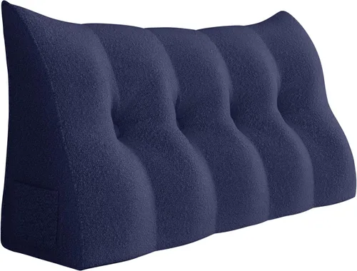 Miniatura 41 de Almohada de cabecera gruesa totalmente rellena individual XL, cabecero acolchado de dormitorio, soporte suave y firme, cojín grande triangular, Azul