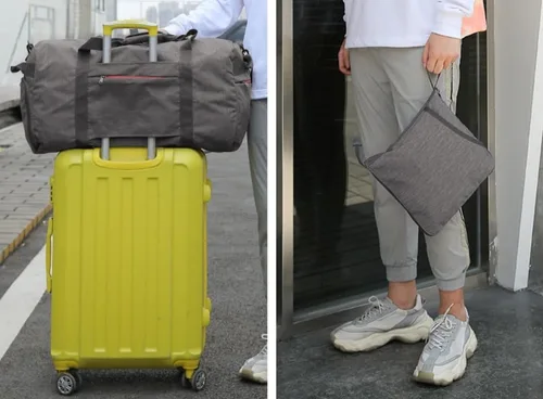 Miniatura 8 de Bolsa de lona grande para el fin de semana, bolsa de lona de embarque con bolsillo para zapatos, viajes, gimnasio, bolsa de mano de trabajo, 65
