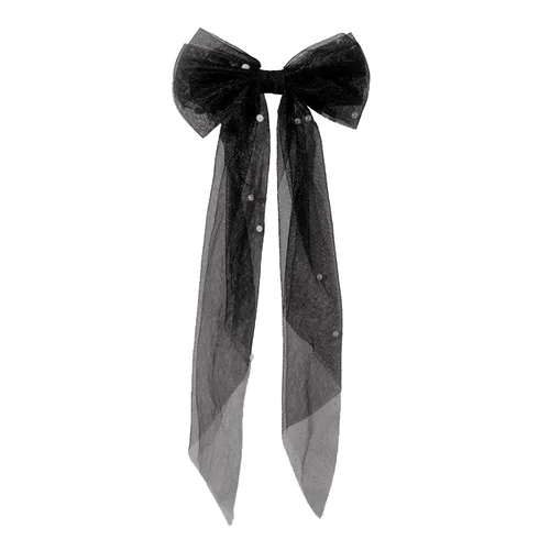 Clip de velo de velo para novia, horquillas de velo con pinzas para el cabello con lazo de malla de perlas (negro)