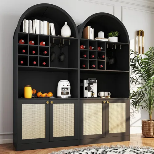 Miniatura 8 de COSVALVE Armario de barra arqueado de 71 pulgadas de alto, gabinete de barra de café de mediados de siglo con almacenamiento, gabinetes de licor