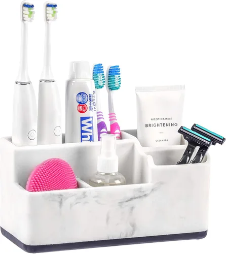 Miniatura 7 de VITVITI Portacepillos de dientes para baño, organizador de baño, encimera de baño, 5 compartimentos, accesorios de baño, almacenamiento para pasta