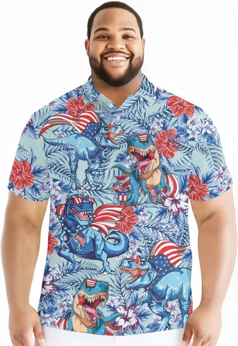 Miniatura 4 de PAGYMO Golf Shirts for Men Crazy Print Hawaiian Funny Mens Polo Shirt
