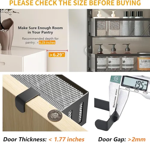 Miniatura 6 de Organizador de despensa de 10 niveles sobre la puerta con cestas de malla, estante colgante para especias ajustable y estable para cocina, baño
