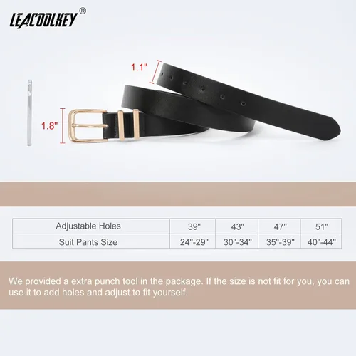 Miniatura 5 de LEACOOLKEY Cinturón de cuero para mujer con hebilla dorada Cinturón de cuero para mujer