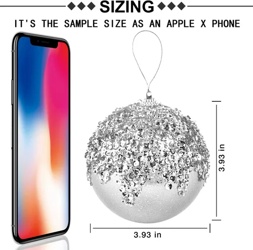 Miniatura 2 de Adornos de bola de Navidad colgantes de 4 piezas en plata, decoraciones de bolas de Navidad irrompibles para árboles, decoraciones para bodas