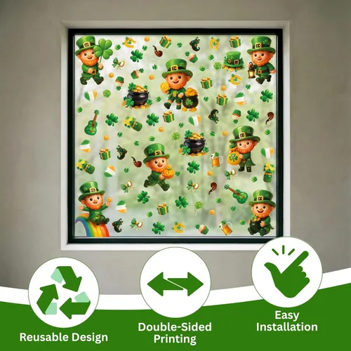 Miniatura 2 de WALPLUS Decoración de primavera para el Día de San Patricio, de doble cara, reutilizable, despegar y pegar, extraíble para ventana de duende