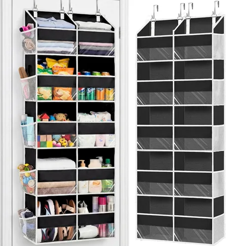 Organizador sobre la puerta de 5 niveles, almacenamiento extra grande detrás de la puerta de 10 compartimentos, organizador de almacenamiento Negro
