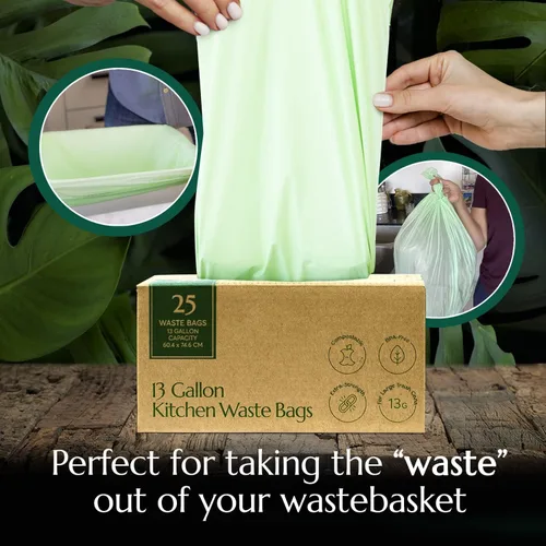 Miniatura 6 de Bolsas de basura compostables* Cleanomic con cordón (13 galones, 25 unidades, altas), certificadas BPI para compost de cocina