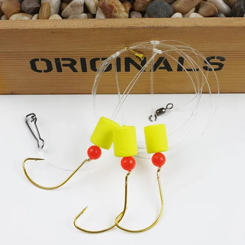Miniatura 5 de Paquete de 6 aparejos de pesca de agua salada con flotadores de Snell, ganchos circulares, cuentas preaparejadas, aparejos de pesca de agua salada