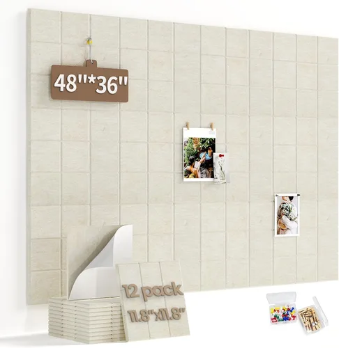 Miniatura 27 de Pizarra de corcho grande para paredes con 30 pasadores, 11.8 x 11.8 pulgadas, paquete de 6 tablones de anuncios para oficina en casa, cocina, tablón
