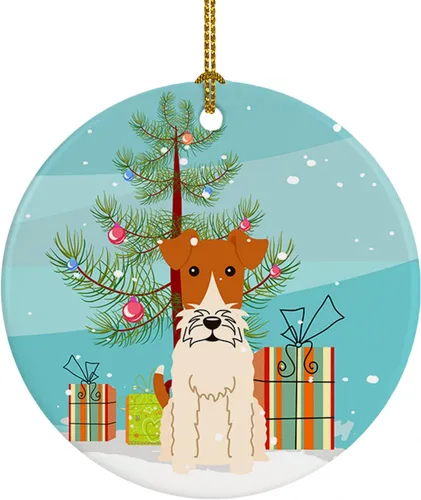 Miniatura 52 de Caroline's Treasures Adorno de cerámica para árbol de Navidad, Laika Spitz de Siberia Occidental, decoración colgante para árbol de Navidad