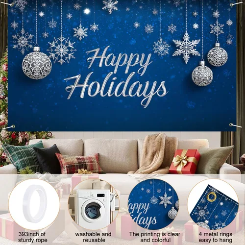 Miniatura 4 de Cartel de Feliz Navidad de 71 x 43 pulgadas, decoración para exteriores, fondo azul, vacaciones, fiesta de Navidad, patio, porche, decoración
