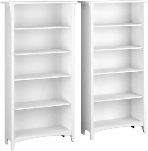 Bush Furniture Salinas - Estantería alta de 5 estantes, juego de 2 en gris Shiplap y blanco puro, almacenamiento vertical de oficina, estanterías