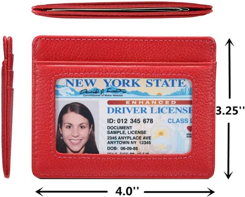 Miniatura 3 de Tarjetero para tarjetas de crédito, de cuero, delgada, minimalista, con bloqueo de RFID, talla única , rojo (Red With Id Window)
