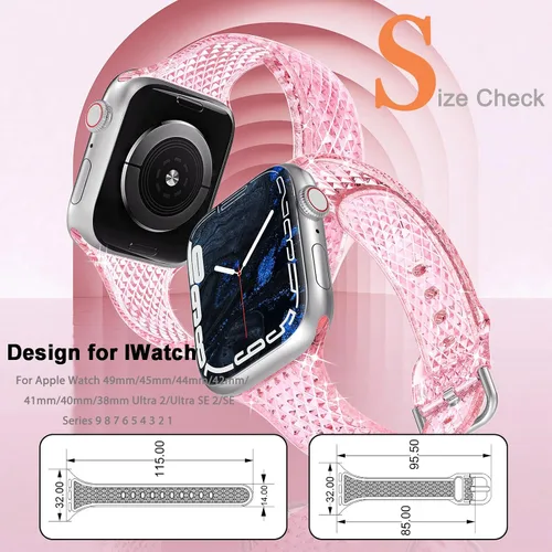Miniatura 4 de Miimall Correa de reloj compatible con Apple Watch de 1.496 pulgadas, 1.575 pulgadas, 1.614 pulgadas, patrón de diamante, TPU translucidez Correa