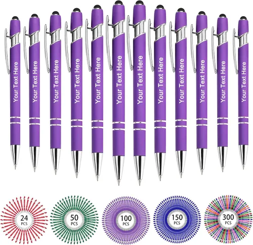 Miniatura 65 de Hasta 500 bolígrafos personalizados a granel, bolígrafo grabado personalizado con punta de lápiz capacitivo, carcasa multicolor retráctil, bolígrafo