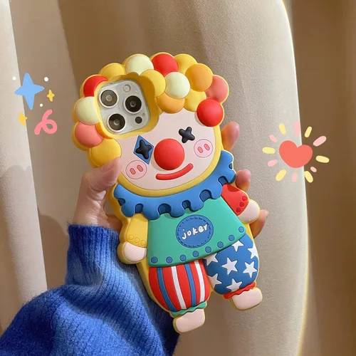 Miniatura 2 de Funda fea compatible con iPhone 14 Pro Max, diseño 3D Kawaii de payaso de dibujos animados, para mujeres y niñas, lindo protector de silicona suave