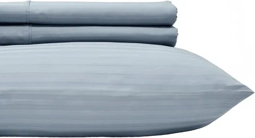 Miniatura 4 de Royal Hotel Bedding Sábanas a rayas de 600 hilos, juego de sábanas de 4 piezas, 100% algodón, rayas de satén, bolsillo profundo, tamaño Queen, azul