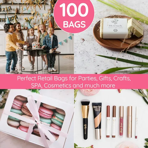 Miniatura 5 de Choice Marts 100 bolsas rosadas para pequeñas empresas de 2 mil, 12 x 15 pulgadas, bolsas de compras al por menor de color rosa brillante con asas