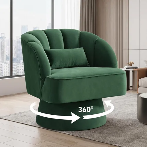 Miniatura 31 de GarveeHome Silla de acento moderna giratoria de barril, sillón tapizado de terciopelo de 360 grados con respaldo a rayas y acolchado suave, cómoda