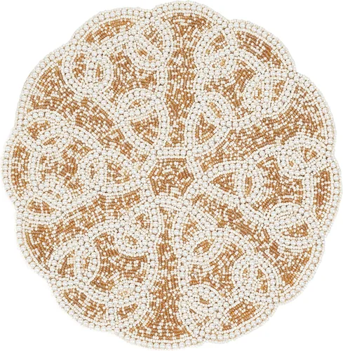 Miniatura 11 de 4 Piezas Manteles Individuales con Cuentas - Manteles de Mesa Redondos de Cuentas de Vidrio de 13 Pulgadas con Respaldo de Algodón - Elegantes