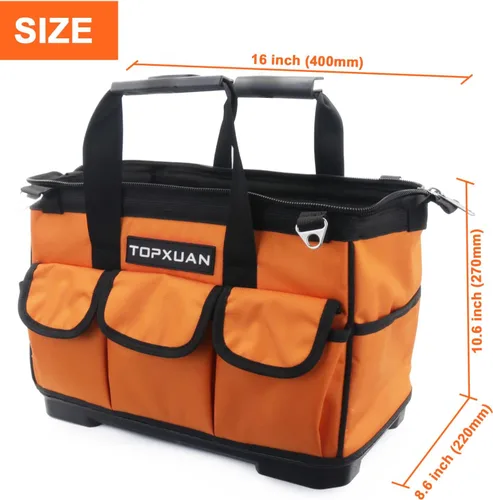 Miniatura 3 de Bolsa de herramientas resistente de 16 pulgadas, base de plástico moldeada, tela Oxford 900D impermeable, organizador de herramientas de boca ancha