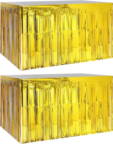 Miniatura 10 de LabZhang Paquete de 2 faldas de mesa con flecos metálicos de Mardi Gras de 29.5 x 72 pulgadas, faldas de mesa de fiesta de Mardi Gras, decoración