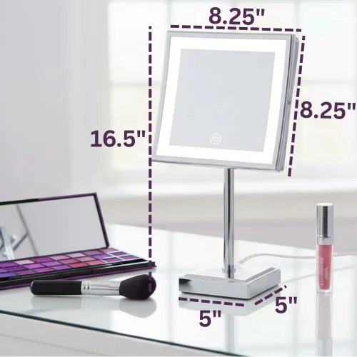 Miniatura 5 de JERDON Espejo de maquillaje de mesa iluminado con aumento 5X - Acabado cromado 8" bx 8" espejo de aumento enchufable con iluminación variable