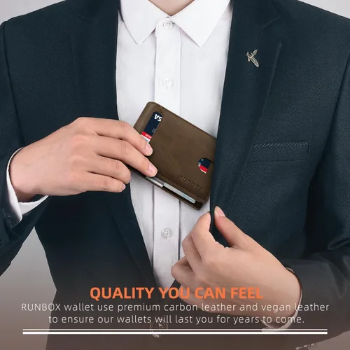 Miniatura 140 de RUNBOX - Carteras delgadas para hombre, cartera de piel con pinza para el dinero, cartera de bolsillo frontal con bloqueo RFID, tarjetero