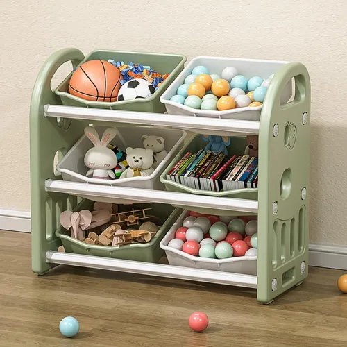 Miniatura 10 de Wohh - Organizador de almacenamiento de juguetes para niños, organizador de almacenamiento para libros y juguetes con 6 contenedores multiusos