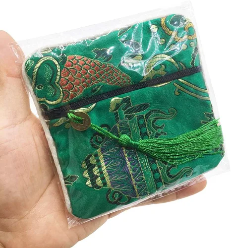 Miniatura 5 de 24pc chino brocado de seda monedero bordado joyería bolsa cremallera cartera bolsa