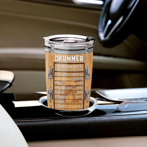 Miniatura 4 de WAZONE Vaso de acero inoxidable personalizado con datos nutricionales de baterista, 20 onzas, 30 onzas, nombre personalizado, con texto "I Play