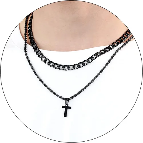 Miniatura 7 de SENRAN Collar con inicial en capas de la A a la Z para hombre, cadena de cuerda torcida de acero inoxidable de 18 a 20 pulgadas, dije de letra