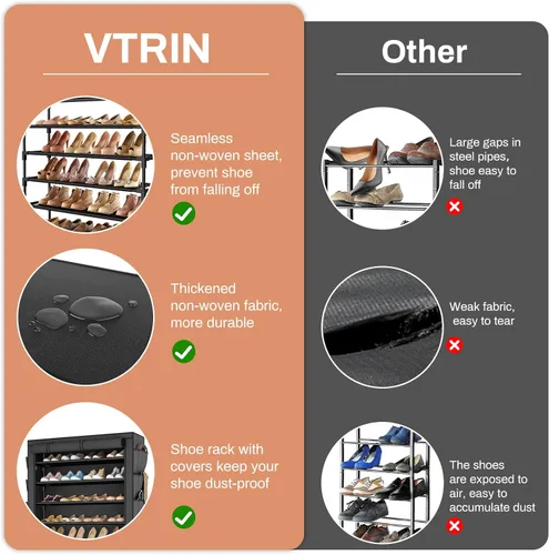 Miniatura 7 de VTRIN Zapatero con tapa, organizador de zapatos de 7 niveles para 35-40 pares de zapatos y botas, estante alto de gran capacidad con 8 bolsillos