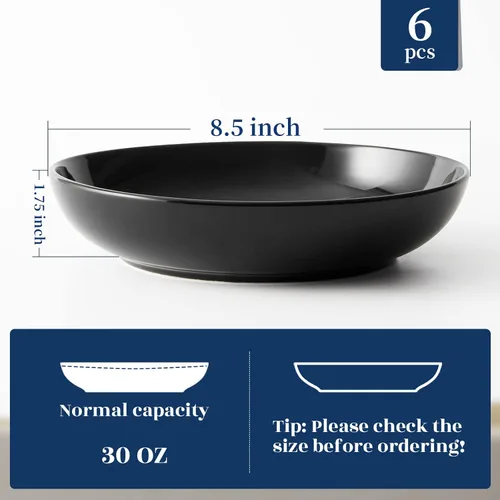Miniatura 6 de Y YHY Tazones para pasta de 30 onzas, cuencos grandes para servir ensalada, cuencos de sopa poco profundos, cuencos de porcelana para pasta, juego