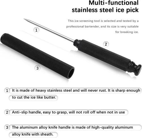 Miniatura 3 de Púas de hielo con mango de aleación de aluminio, cuchillo de acero inoxidable con cubierta de seguridad, herramienta de cocina para restaurante