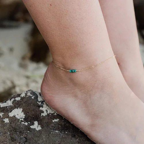 Miniatura 2 de Luna Tide Emerald Dainty Anklet in 14k Gold Fill