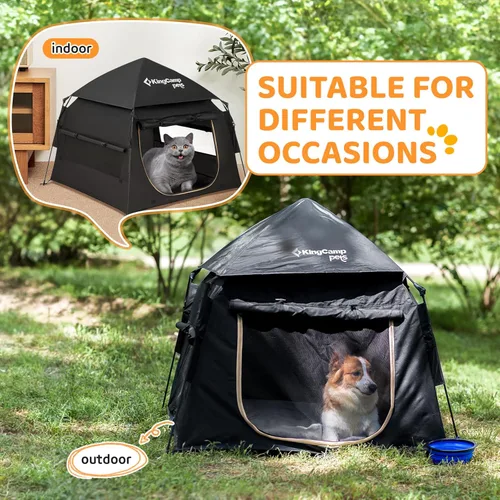 Miniatura 8 de KingCamp Tienda de campaña para perros, gran casa portátil para perros para interiores y exteriores con tela Oxford 600D y doble capa para perros