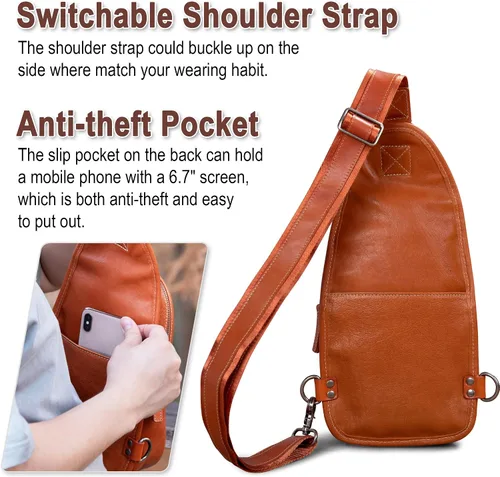 Miniatura 5 de CENUNCO Geniune - Bolso bandolera de cuero para hombres y mujeres, bolso cruzado para el hombro, mochila para el pecho
