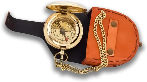 Miniatura 3 de Brújula náutica de bolsillo de latón con cadena y caja de cuero, brújula vintage para acampar y senderismo, regalo de graduación marina