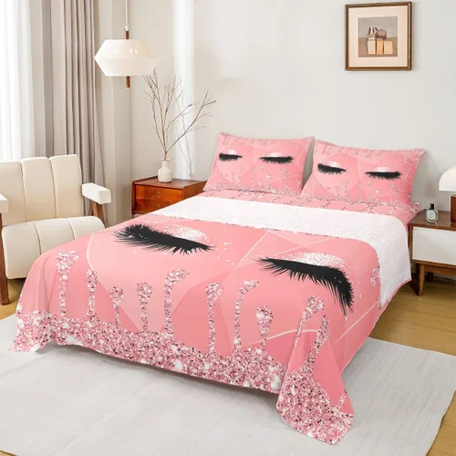 Miniatura 2 de Feelyou Sábanas de cama de lujo para niñas, juego de ropa de cama de lujo para niñas, juego de ropa de cama rosa jade ultra suave decoración