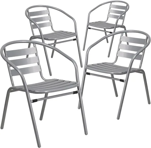 Miniatura 7 de Flash Furniture Sillas apilables de aluminio para restaurante al aire libre, modernas sillas apilables para patio, juego de 4, color negro