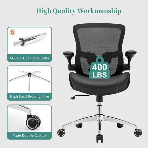 Miniatura 8 de Silla de oficina grande y alta de 400 libras, silla de escritorio para computadora resistente con asiento ancho de espuma de modelado 3D, silla