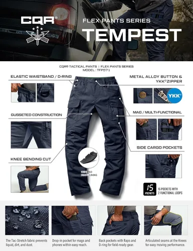 Miniatura 64 de CQR – Pantalones tácticos elásticos tipo cargo para hombre, resistentes al agua, de tela ripstop (antidesgarros), ligeros, ideales para uso diario
