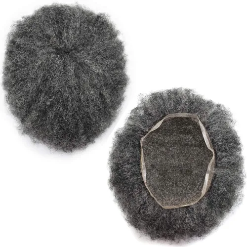 Afro Toupee para hombres negros, rizado afroamericano, todo encaje afro ondulado masculino, sistemas de reemplazo de cabello 100% cabello humano